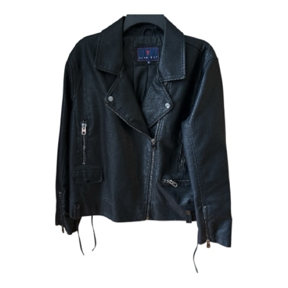 -Pink Key Moto Jacket  Black Faux Leather, Classic Fit - Picture 2 of 4